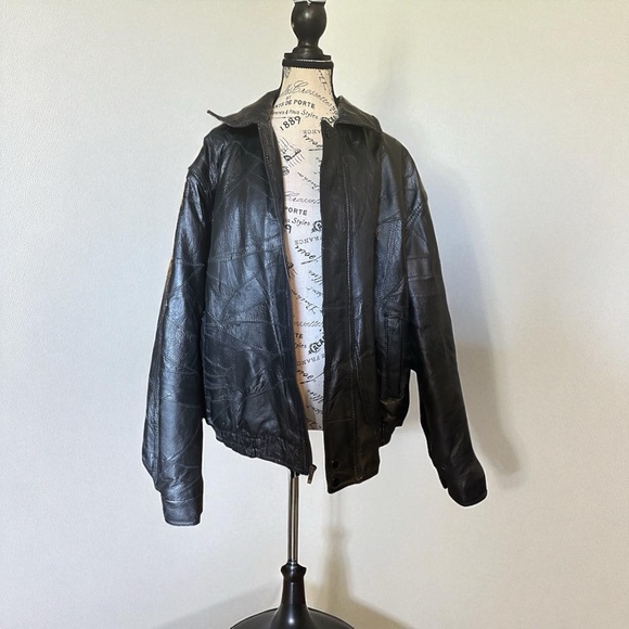 Leather Bomber Jacket Vintage Patchwork - Picture 13 of 13